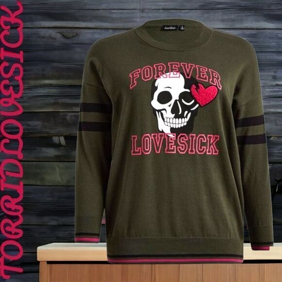 TORRID LOVESICK Plus Size Warm Crew Neck Skull Heart Graphic Sweater 3X - Picture 4 of 16
